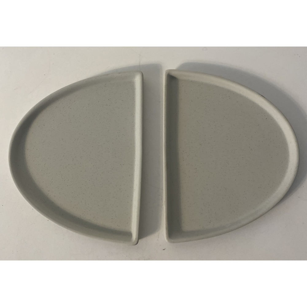 (2) Crate & Barrel Oval Matte Gray Speckled Split Platter Plates 285-926